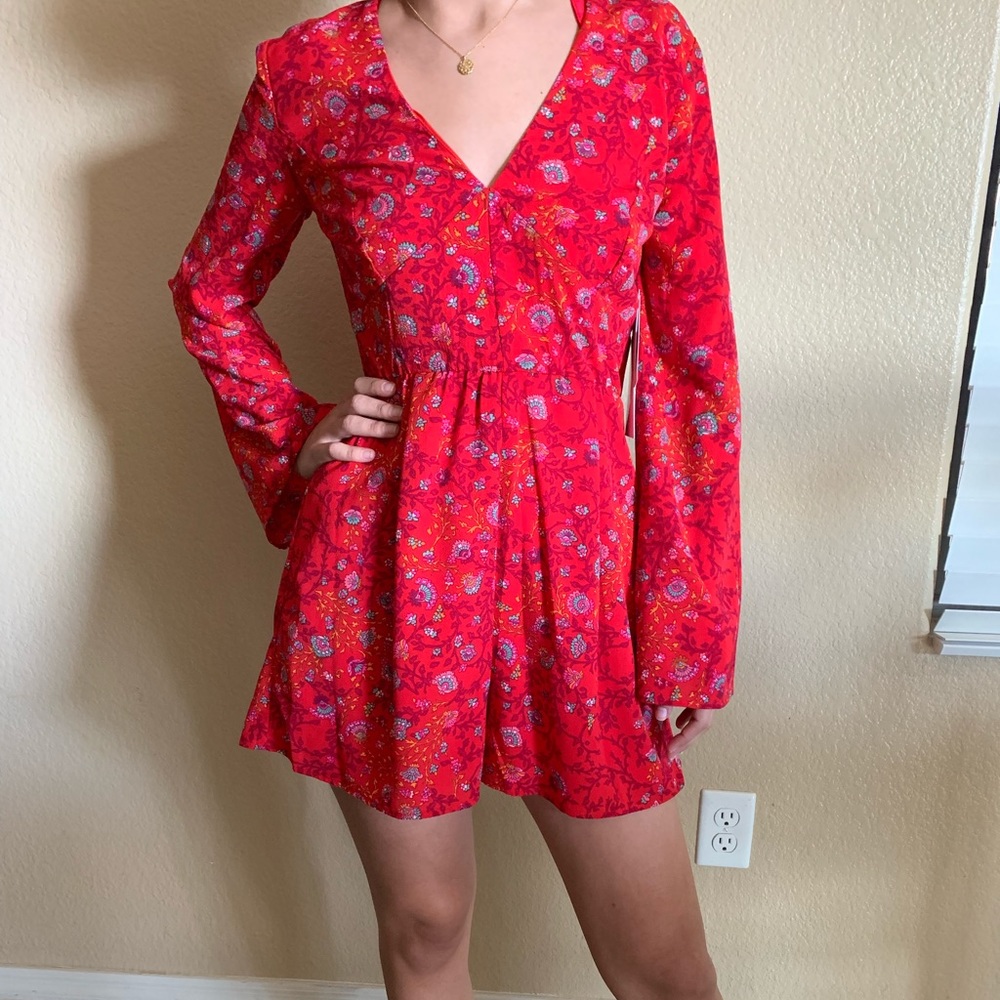 NWT Red Boho Floral Romper Sz. X-small
